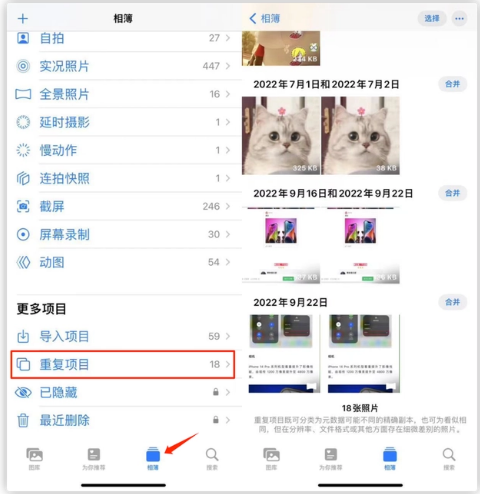 邢台苹果手机维修分享iOS 16 中相册重复项目功能使用方法 