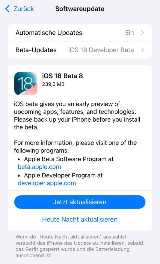 邢台苹果手机维修分享苹果 iOS / iPadOS 18 开发者预览版 Beta 8 发布 